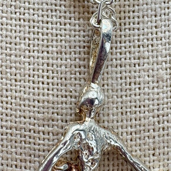 VTG Sterling Silver 925 Dancing Figure Textured Pendant Necklace Size 26" Length - Picture 7 of 16